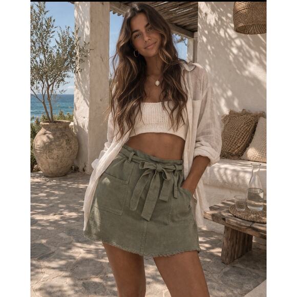 Cargo Dresses & Skirts - Coastal Gorpcore Cloth & Stone cargo Mini Skirt Sz M Linen Belted Tie Frayed Hem